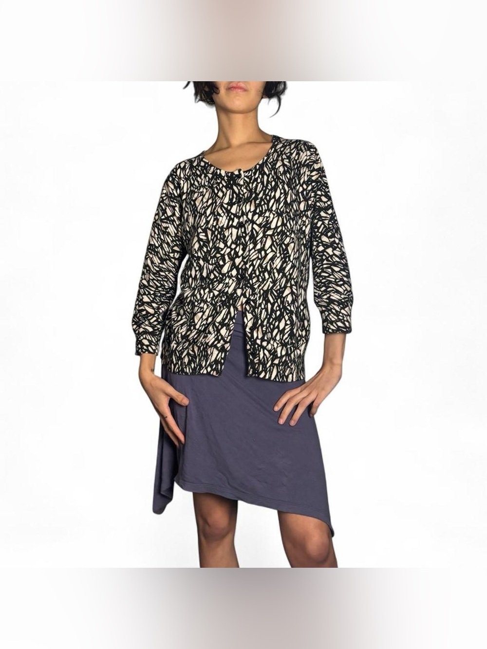 Black & White 100% Cotton Geometric Pattern Button Up Cardigan by Requirements